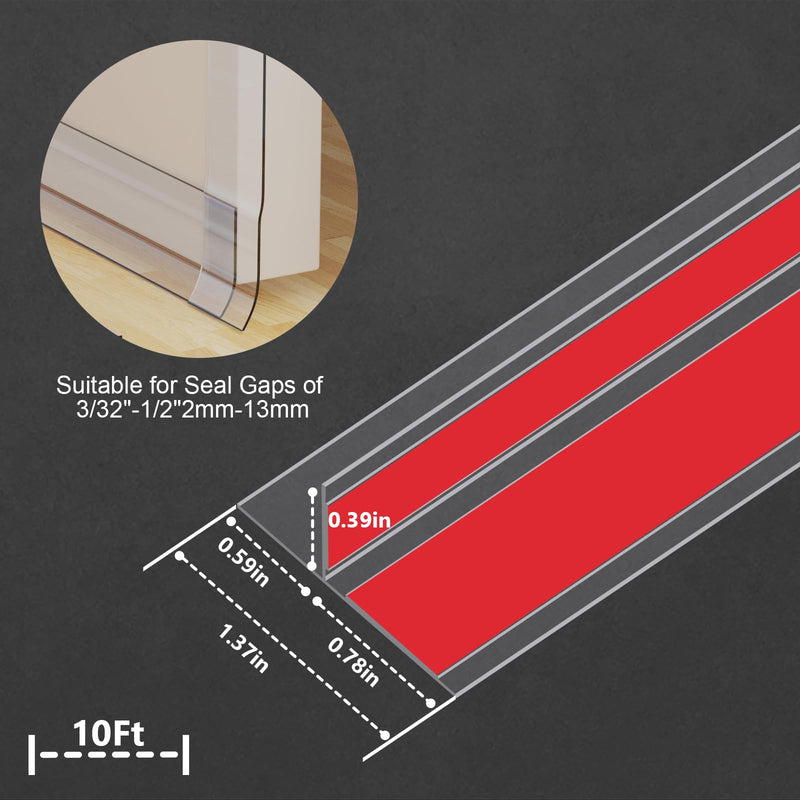 【2025 New Upgrade】 T-Shaped Silicone Weather Stripping Door Seal,1.37" x 10 FT Seal Strip for Door & Windows Gaps, Strong Adhesive Door Draft Stopper for Side of Door,Sliding Door, Transparent 1.37In Width, 10Ft Length