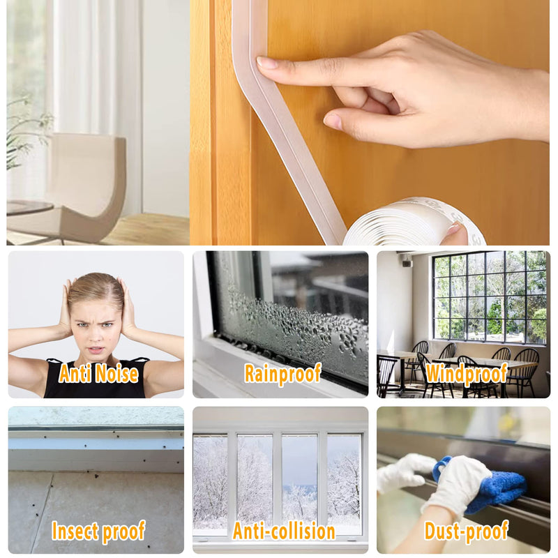 33.5 Ft Door Weather Stripping Door Seal Strip,Silicone Door Draft Stopper,Self Adhesive Shower Door Bottom Seal and Door Insulation Strip for Door Frame Windows and Glass Gaps (Transparent, 25+35mm) 33.5FT,(25mm+35mm)