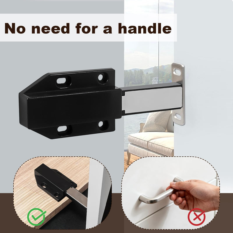 2 Pack Magnetic Push Latch,Heavy Duty Magnetic Touch Latch,for Push to Open Cabinet or Kitchen Drawer, Kitchen Door,on Strong Pop Out (Black - 2.7 inch, 2 Pack) Black - 2.7 inch(ejectable)