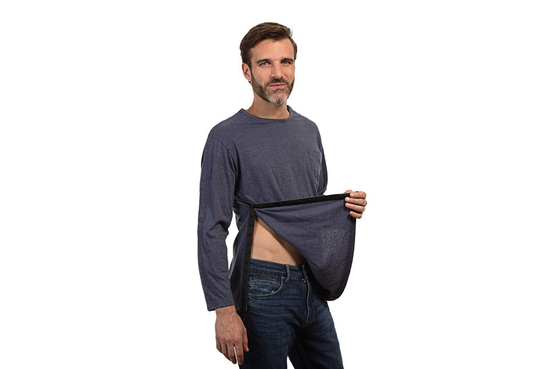 MAI Post Shoulder Surgery Shirts for Men - Recovery Long Sleeve Shirt with Easy Snaps on Sides, Chemo Port Access Shirt XX-Large Blue