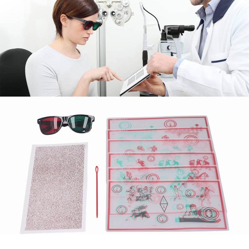 Red Green Fixed Tranaglyph, Convergence Insufficiency Eye Training Low Vision Test Chart with Glasses Eye Training Device Stereo Training Cards Visual Correction