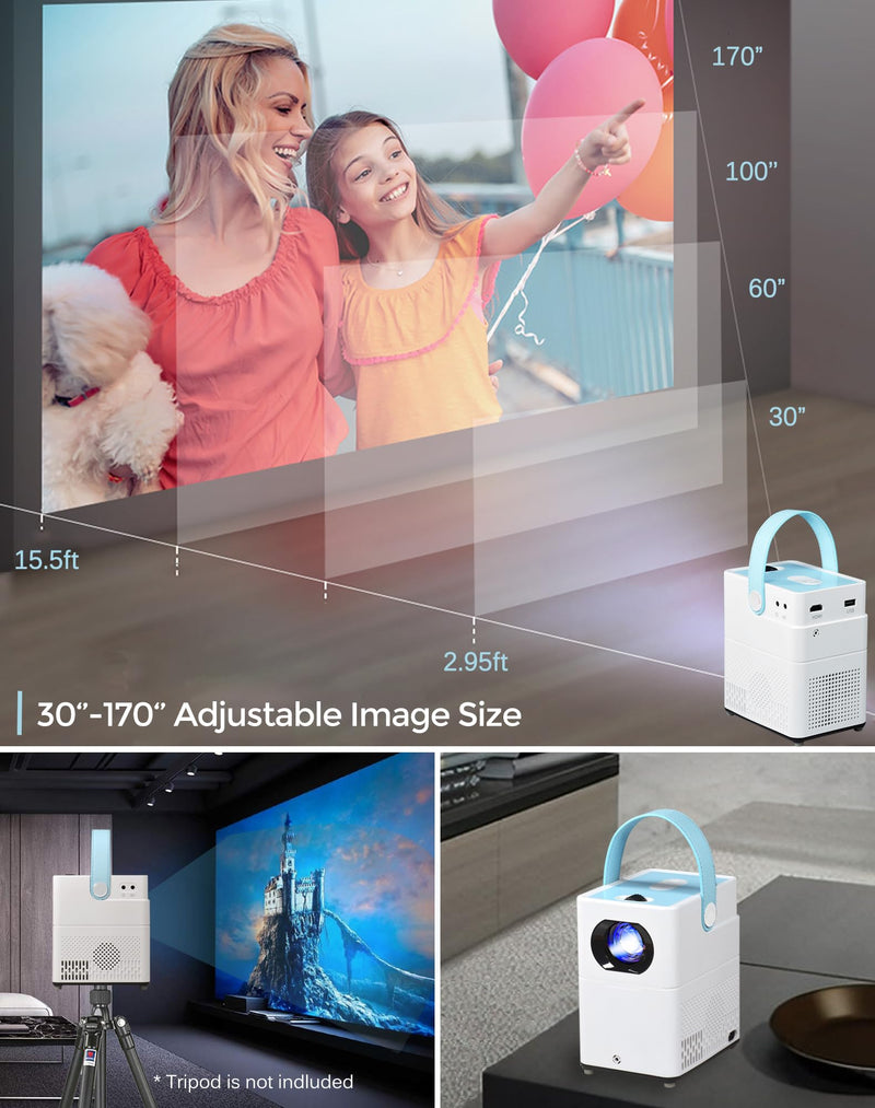 Portable Projector 1080P PHD Home Projector Video 720P Small Projector for TV Stick/Laptops/PC/HDMI/USB