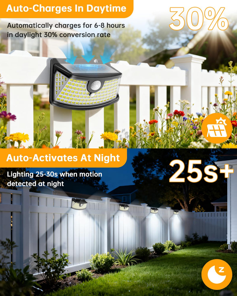 Aootek New Solar Motion Sensor Lights 120 LEDs with Lights Reflector,270° Wide Angle, IP65 Waterproof, Step Lights for Front Door, Yard, Garage, Deck (Black, Daylight White, 4-Pack) Black Shell-Daylight White 4 Pack