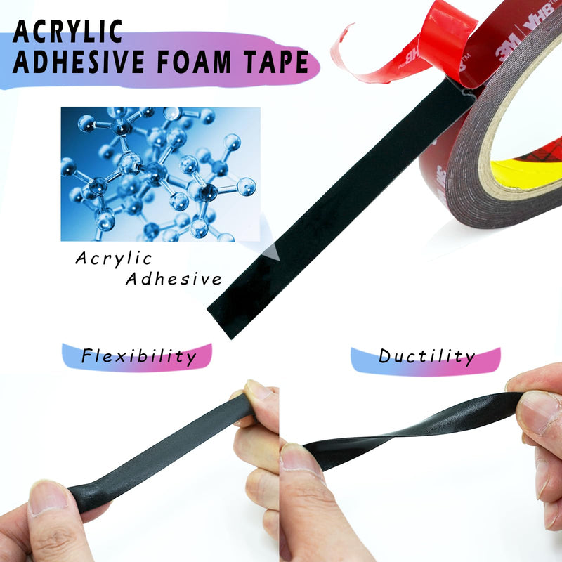 Double Sided Foam Tape,Heavy Duty Mounting Tape with Plastic Scraper,Strong Adhesive for Clean and Smooth Surface,15.42ft Length Very High Bond 2 Sided Tape for Car,Home & Office (0.5")