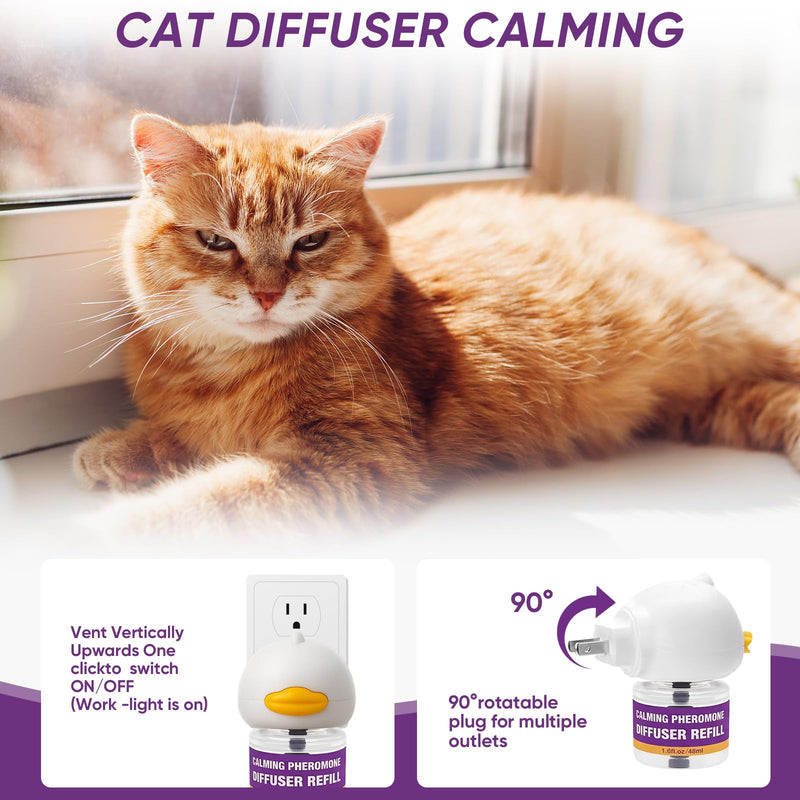 Cat Calming Pheromone Diffuser Kit, 2 Plug-Ins + 4 Refills (48ml Each),Long-Lasting Stress & Anxiety Relief, Reduces Fighting, Spraying & Scratching, Safe & Drug-Free Comfort for All Cats and Kittens Purple