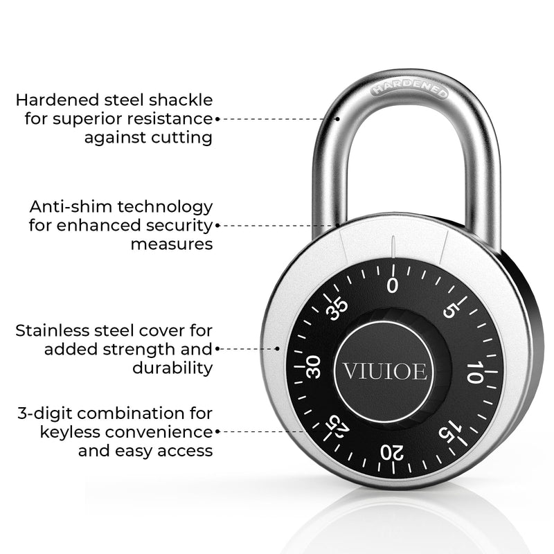 Dial Combination Lock - Padlock for Gym and School - 1 Pack, Black