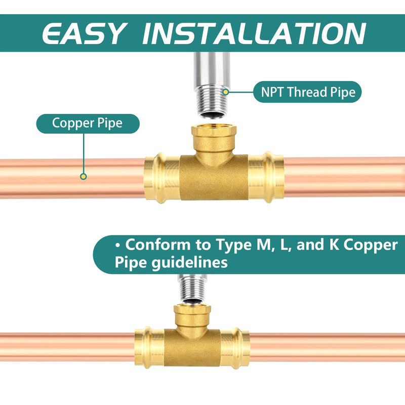 2-Pack Niikappu 1" x 1" Copper Press x 3/4" Female NPT Tee(PRESS243-2) 2 1" x 1" Press x 3/4" Female NPT