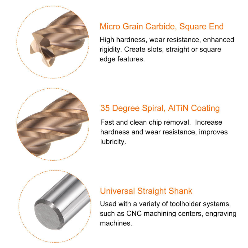 HARFINGTON Micro Grain Carbide Square End Mill 9/32" x 25/32" (7mm x 20mm) Cut 5/16" (8mm) Shank 2-3/8" (60mm) Length AlTiN Coated 4 Flutes Square Nose Cutter for Alloy Steel Hardened Steel 7mm x 20mm x 8mm x 60mm