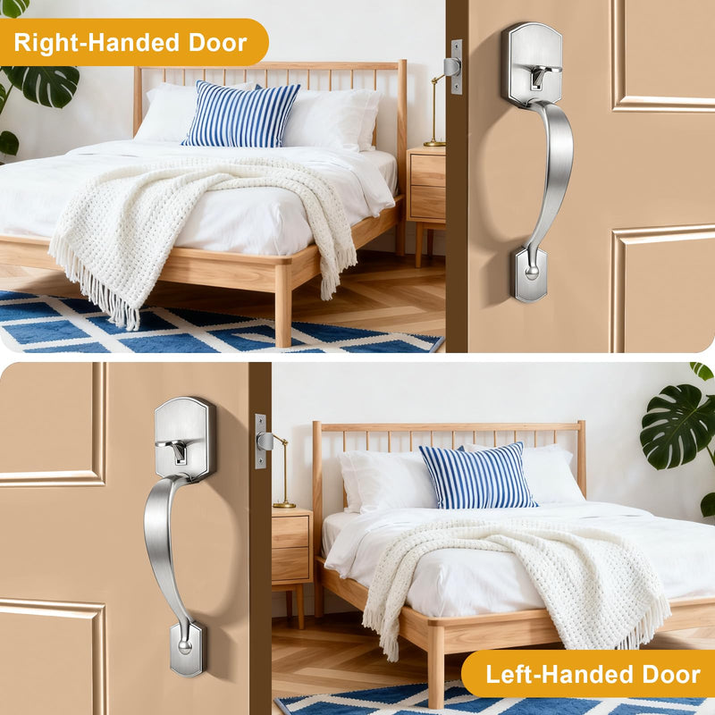 Probrico Brushed Nickel Entry Door Handleset,Door Handle Exterior with Interior Door Knob,Reversible Front Door Knob No Lock,1Pack 1