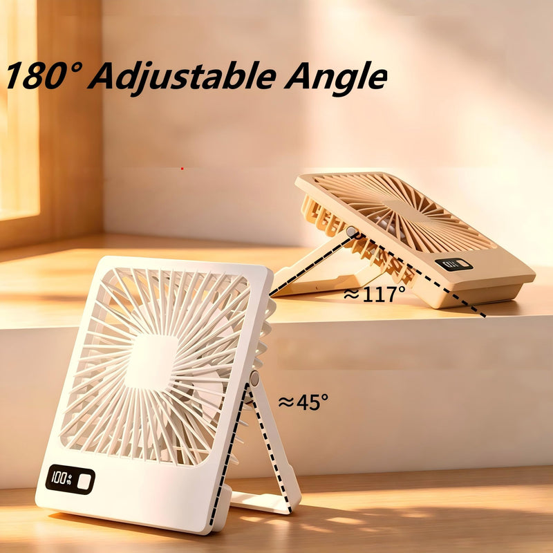 Portable Desk Fan, Small USB Rechargeable Fan with LED Display, 5 Speeds, Foldable Personal Fan for Office Home Travel Gift for women (Pink) Pink