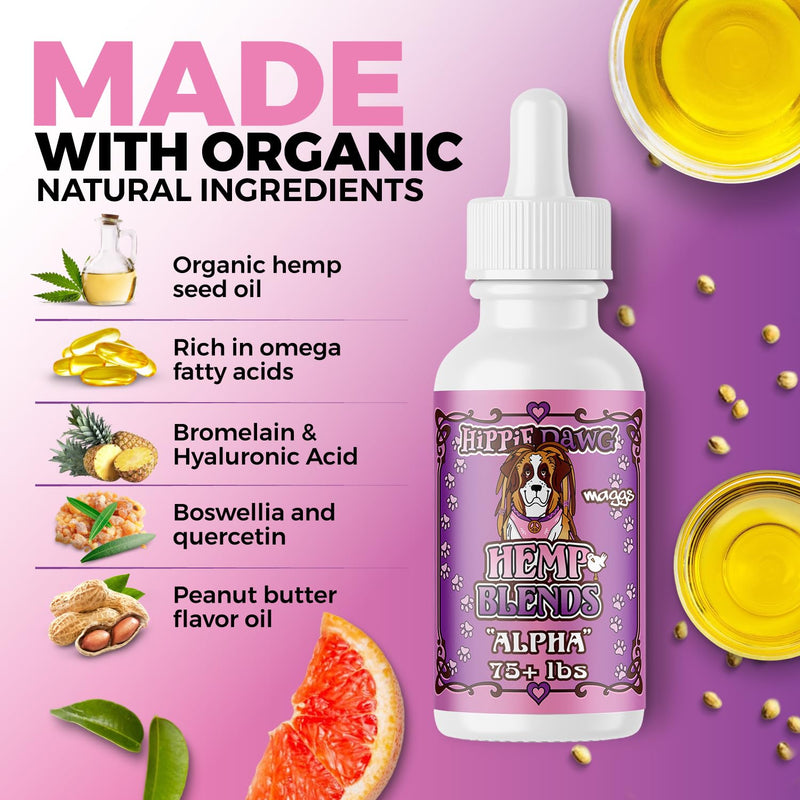 Hippie Dawg Alpha Tincture for Giant Breed Dogs (75+ lbs) - Professional Strength Joint & Mobility Support - High Potency Glucosamine, Hyaluronic Acid & Collagen - Peanut Butter Flavor - 1oz