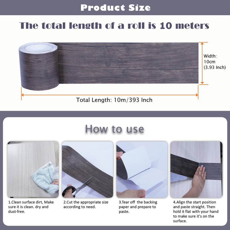 Wood Grain Removable PVC Waterproof Border Wall Decor Removable Self Adhesive Door Frame Window Mirror Bathroom Tiles Sticker Grain Trim Carbonized Oak 3.93 inch x 393 inch