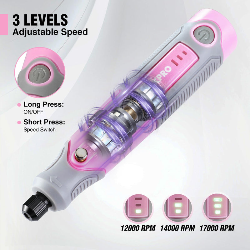 WORKPRO Mini Cordless Rotary Tool, 71PCS Kit for Engraving/Drilling/Carving Pink