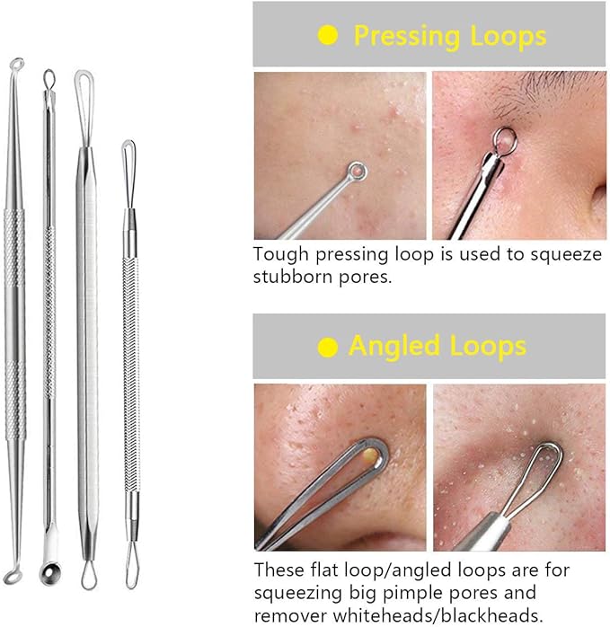 Aooeou Facial Scars Whitehead Cure Pores Blackhead Removal Acne Tool 9 Piece Kit Pro Stainless Steel Curved Acne Tweezers Comedone Extractor Tool Set 1 Back Acne Popper Tool 9 Acne Popper Tool - NewNest Australia