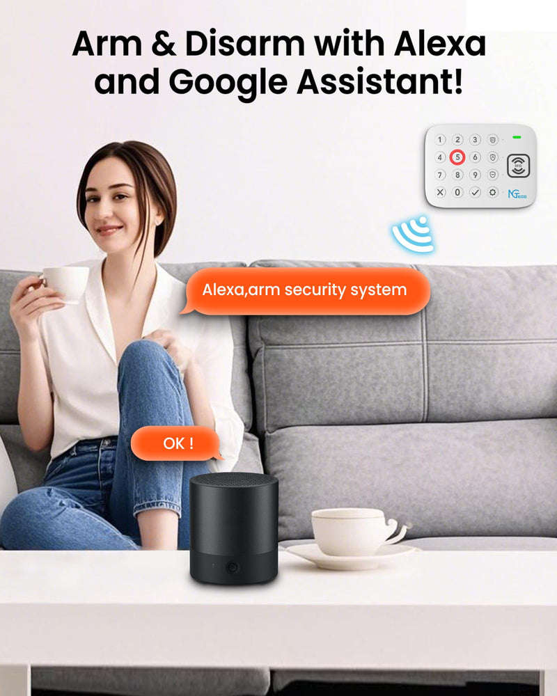 NGTeco 11-Piece Home Security Alarm Kit, Wi-Fi Home Security System with Keypad, Motion Sensor, 5 Entry Sensors, Window and Door Protection - No Contract, Compatible with Alexa & Google H400