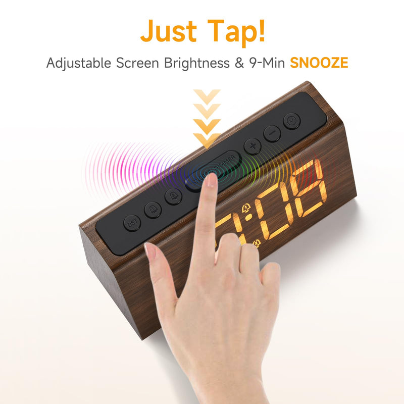 Cadmos Wooden Digital Alarm Clock for Bedroom,Electric Desk Clock with USB Port,Loud Alarm for Heavy Sleepers,Adjustable Volume & Dimmer,Snooze,DST,Wood Decor,Bedside & Desk Us(Brown - Amber Digits) Brown - Amber Digits