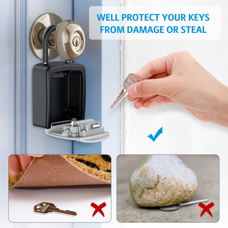 Key Lock Box, [2 Pack] Wall Mounted Key Safe Box, Weatherproof 4 Digit Combination Key Storage Lock Box, 5 Keys Capacity Lockbox with Removable Shackle for Indoor Outdoor, School Supplies Silver