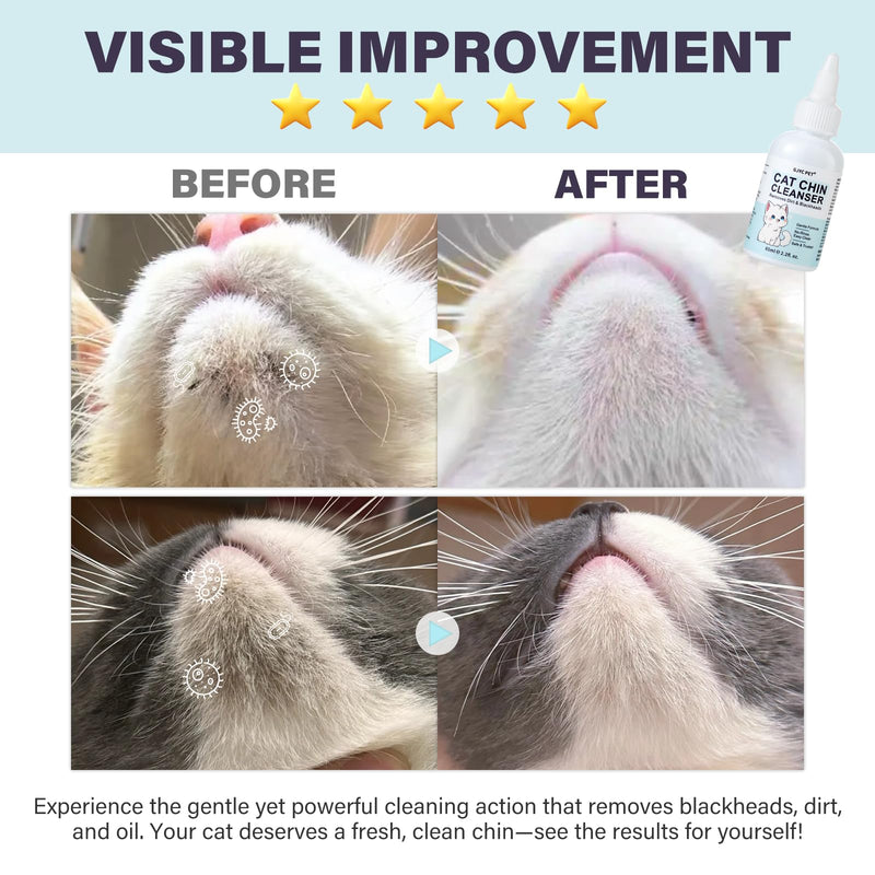Cat Chin Cleanser Set | Feline Facial Solution for Acne & Blackheads with Brush and Pads - Purifies, Calms & Maintains Healthy Skin, 2.2 fl oz - PawsPlanet Australia