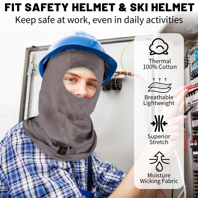FR Face Mask for Men – Fire Resistant Balaclava Welding Head Cover, 100% Cotton Full Face Hood & Neck Protector Gray-2pack