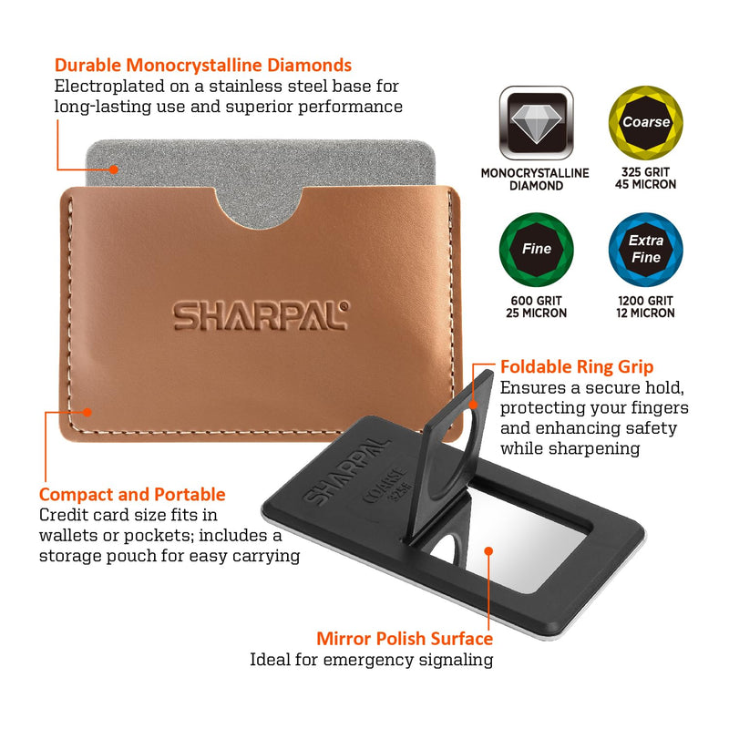 SHARPAL 116N Pocket Diamond Sharpening Card Stone (Coarse 325/Fine 600/Extra Fine1200) Kit Garden Tool File Survival Knife Sharpener 3-Pack: Coarse/Fine/Extra Fine