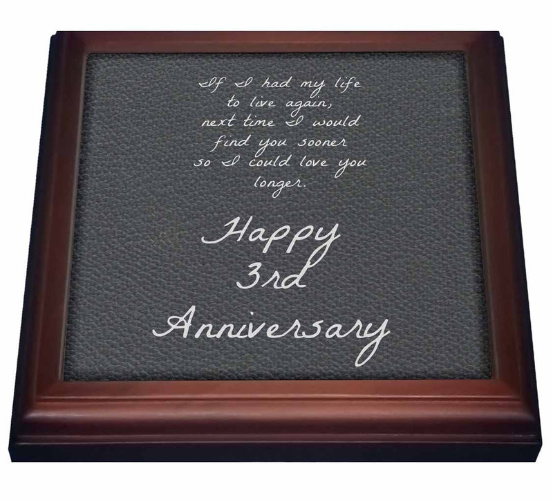 3dRose 3rd Anniversary love you longer on faux leather like background Trivet with Ceramic Tile, 8" x 8", Brown