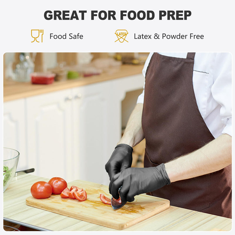 Black Vinyl Gloves, Food Grade Gloves Disposable Latex Free & Powder Free, Guantes for Cleaning Cooking Food Prep Large 100