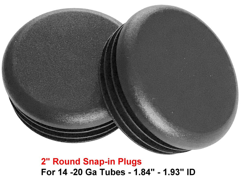 SBD (4 Pack) - 2" Round Black Plastic Tubing Plug, 2 Inch End Cap - Steel Furniture Pipe Tube Cover Insert | Fencing Post - End Caps for Fitness Equipment (14-20 Ga - Grip Range 1.840"-1.930" ID)