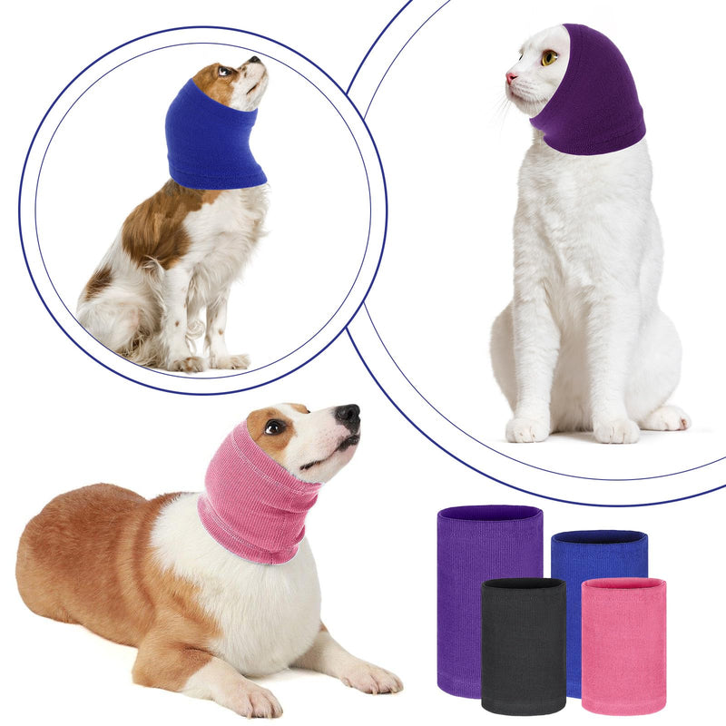 CIATBYYJ 4 Pcs 3 Size Dog Ear Muffs, Stretchy Hoodie for Dog, Non-Noise Dogs Ear Muffs, Cute Dogs Ears Covers for Neck Warmer Bath Grooming Drying Noise Protection(Small/Medium/Large) Pink+Gray+Blue+Purple 2 Small+Medium+Large