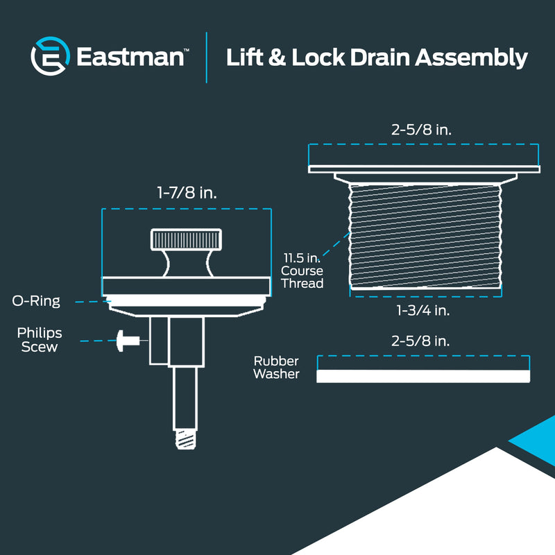 Eastman Lift-n-Turn Bathtub Drain Assembly Kit with Strainer and Stopper, 1-1/2 Inch x 11.5 Coarse Thread, Chrome Plated, 35233 1-1/2 in. x 11.5 Coarse Thread
