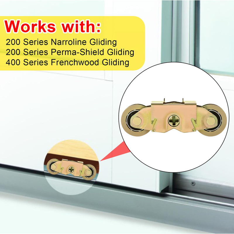 2 Pack Sliding Patio Door Tandem Roller Assembly Fits for Andersen 1997061 (1982 to P) & Replaces 1273704 (1964 to 1982), 1-1/4" Steel Ball Bearing Wheels, Side Adjustable