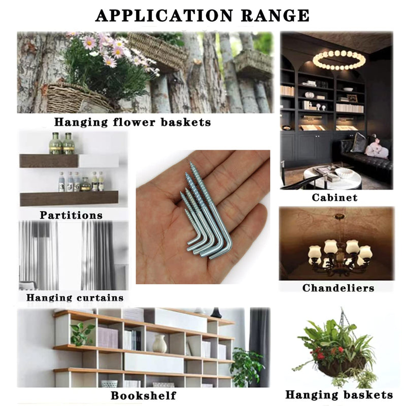 75 Pieces 5 Sizes Spiral in Square Bend Hook kit, Galvanized Square Bend Hook self Tapping Screw Hook for Home/Workplace/Office Silver75pcs5size（20L-60L）
