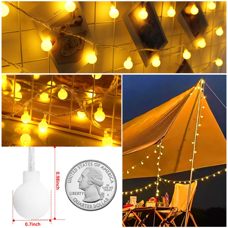 Battery Operated LED Globe String Lights, 2-Pack Total 52FT 120LEDs - Each 26FT 60LEDs 8 Mode Waterproof Christmas Fairy String Lights with Remote for Home Bedroom Garden Wedding Party Decoration Warm White/2-Pack