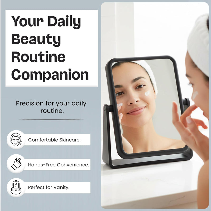 Danielle Creations Rectangle Soft Touch Vanity Mirror, Black, 1x/7x Magnifying Makeup Mirror with Stand, Portable Tabletop Bathroom or Desk Mirror Rectangular / Black & 1x/7x Magnification