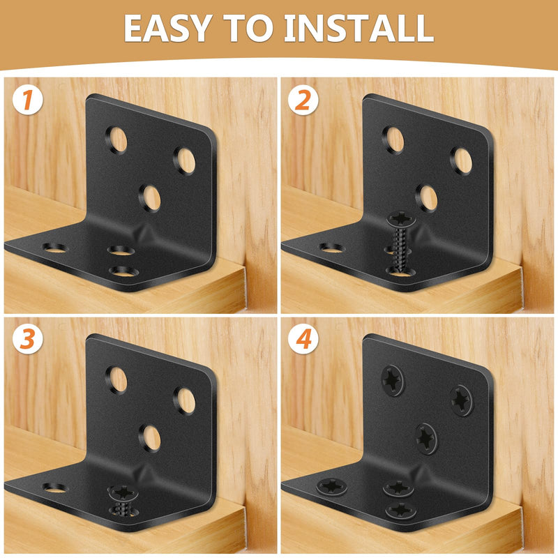 25Pcs L Brackets for Shelves, 3 Sizes Angle Corner Braces Metal L Bracket Heavy Duty for Wood, Sturdy and Rustproof for Repairing Furniture with 82Pcs Screws Mounting Bracket Easily Black 3 SIZE Black
