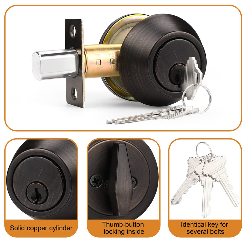 Probrico Keyed Alike Single Cylinder Deadbolts Oil Rubbed Bronze(Combo Packs), One Side Keyed Deadbolts, Interior& Exterior Door Lock for Entrance Lock and Front Gate, 4 Pack