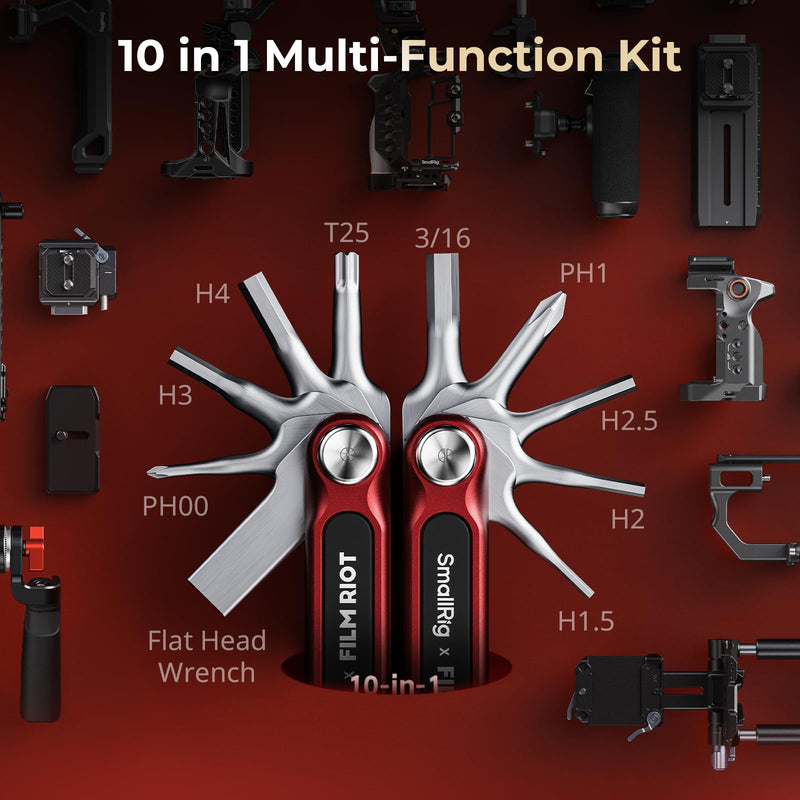 SmallRig x FILM RIOT 10-in-1 Folding Tool Set with Screwdrivers and Hex Key Wrenches, Multiple Angle Positioning, Portable and Compact Design (Red) - 4813 Red