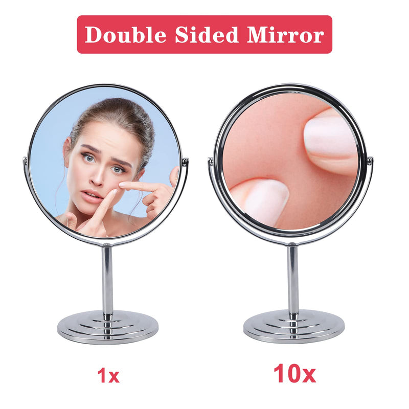 Schliersee 10X Magnifying Makeup Mirror, 8 inch Double Sided Tabletop Mirror, 1X/10X Magnification Standing Swivel Desk Mirror for Dresser Bathroom Bedroom, for Women Girl Gifts 13"L x 7.9"W Silver