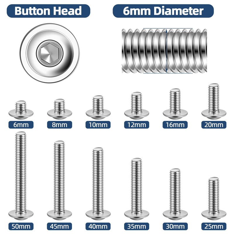 M6-1.0 x 25mm Flanged Button Head Socket Cap Screws, Stainless Steel 18-8 (304), Bright Finish, Full Thread, Allen Socket Drive, 25 PCS M6 x 25mm