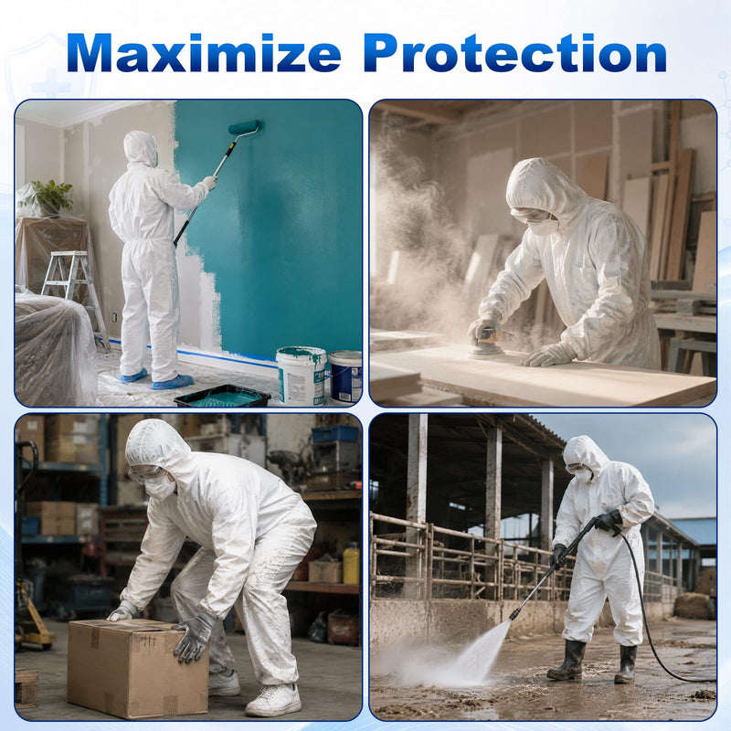5 Pack Hazmat Paint Suits,Disposable Protective Coveralls for Men Large