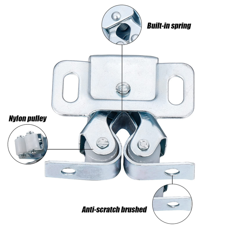 Bonuci 20 Pcs Cabinet Door Latch and Catch Hardware Double Roller Catch Cabinet Latches with Spear Strike for Closet Doors Kitchen (Silver) 1 Silver