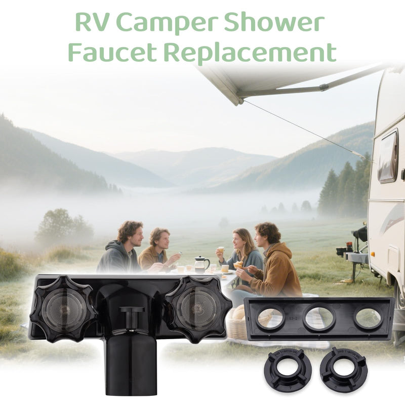 RV Tub & Shower Diverter Faucet w/Smoked Acrylic Knobs, 4 Inch Shower Valve Diverter Assembly Kit - Black