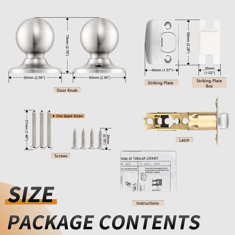 Probrico Interior Passage Door Knobs 3 Pack, Unique Classic Closet/Hallway Door Handles, Brushed Nickel Finish Door Knob Without Key