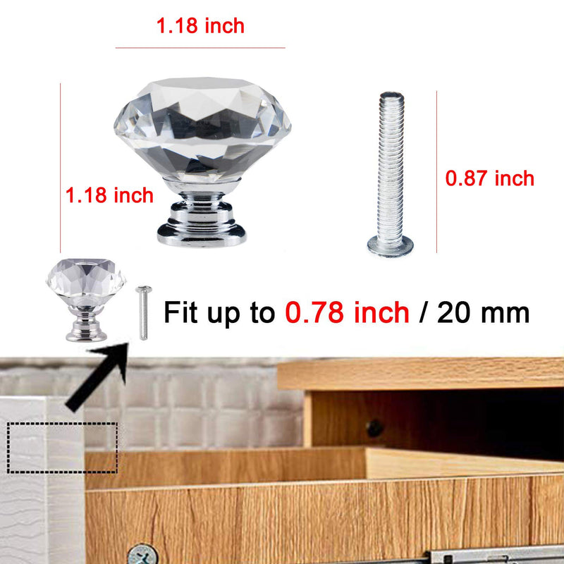 12 Pack Drawer Knobs Diamond Shaped Crystal Glass 30mm Cabinet Knobs Pull Handles (Silver) 30 mm, 12 Pack Silver