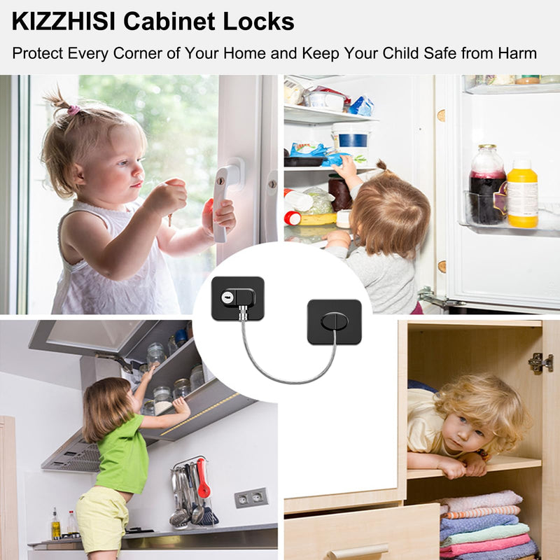 Fridge Lock (4 Pack),Refrigerator Lock with Keys,for Fridge, Cabinet Locks, Drawers, Dishwasher, Toilet and Child Safety Cabinet Locks, 3M Adhesive No Drilling (Black 4pcs) Black 4pcs