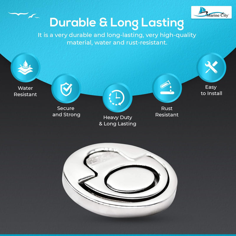 MARINE CITY Round Spring Loaded Flush Lifting Ring, 316-Grade Stainless Steel, 2 Inch Diameter, Corrosion-Resistant