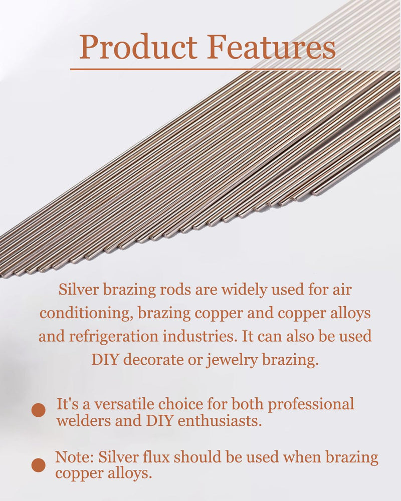 15% Silver Brazing Rod, 7 Rods Silver Solder, BCuP-5 1/13" X 13.78" | Silver Brazing Rod, Silver Solder, Hvac Brazing Rods, Solder for Copper Pipe, Ag: 15%