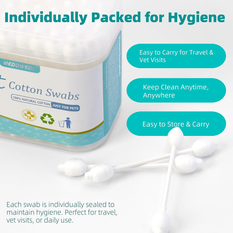 MEDUWEDU Pet Cotton Swabs, 55 Count｜Gourd-Shaped Tips｜Soft Cotton & Paper Stick｜Dog & Cat Ear Cleaner Swabs｜Safe Grooming Tool for Pets 1 Pack