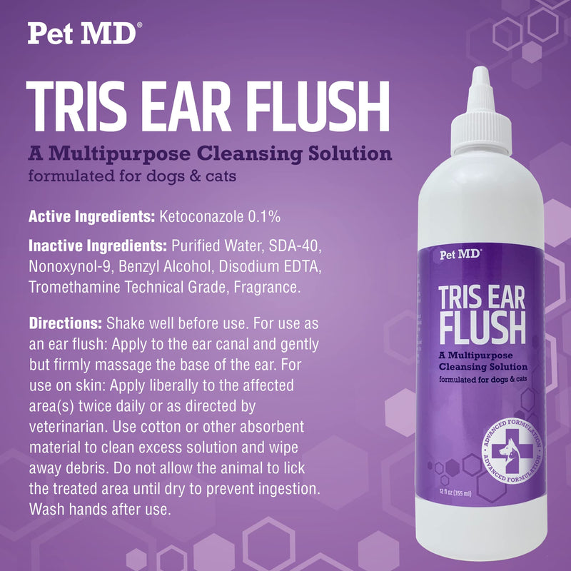 Pet MD Dog Ear Cleaning Wipes with Aloe and Eucalyptus + Veterinary Tris Flush Cat & Dog Ear Cleaner - PawsPlanet Australia