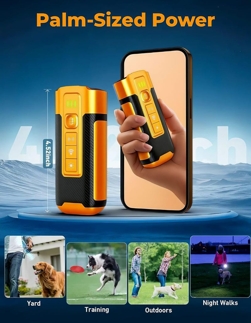 ISK Dog Bark Deterrent Device - Ultrasonic Anti Barking Device for Dogs, 50ft Range Rechargeable No Barking Device, Safe Training Tool for Dogs & Humans, Portable Indoor Outdoor Use - Orange