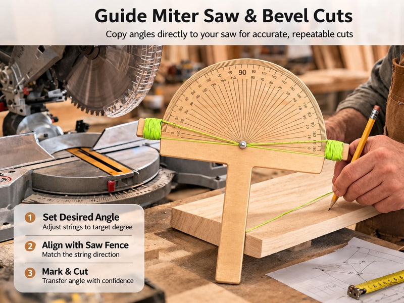 Precision Angle Finder Ruler - Handcrafted Birch Wood Degree Protractor Tool Miter Ruler - 0–180° Woodworking Layout Tool Gifts for Dad Men Precision wood degree tool